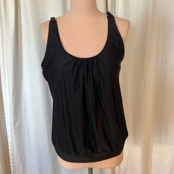 Adjustable Strap Built In Bra Black Tank Top Swim Top Only - Picture 1 of 9